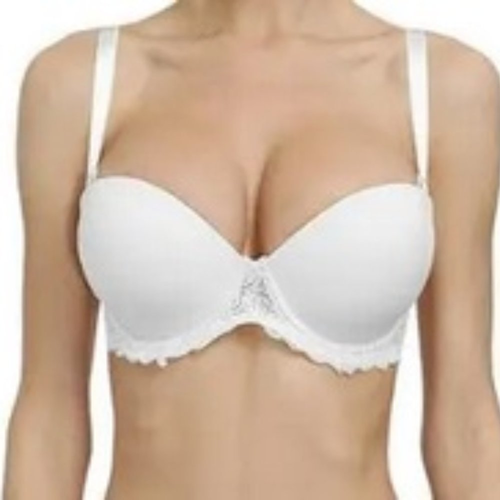 Molded Cup Bra Featuring Hook And Eye Closures On Each Side Of The Modesty Strip